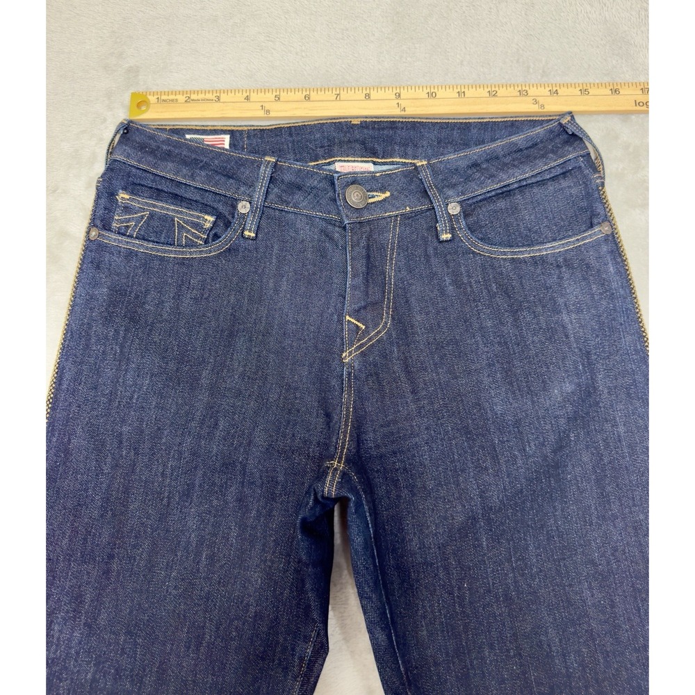 True Religion Slim Mid Rise Jeans Women's 29x29 Dark Wash Studded Side USA - Picture 5 of 12